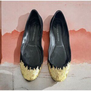 SIGERSON MORRISON Black Gold Suede Sequined Ballet Flats Size 6